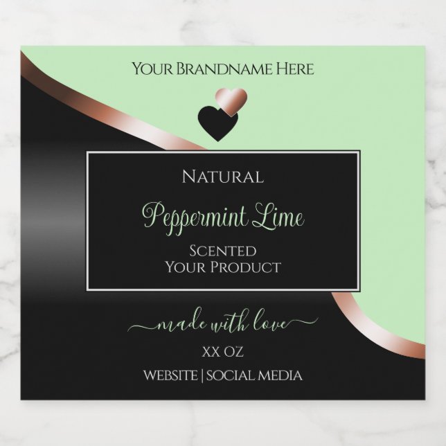 Étiquettes de produits Coeurs d'or Rose noir vert (Étiquettes simples)