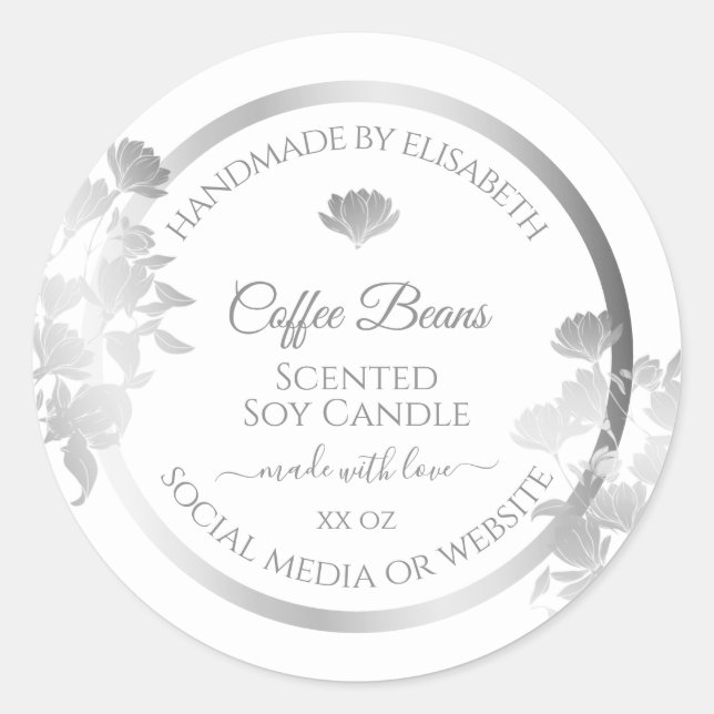 Étiquettes de produits floraux blanc et argent (Devant)