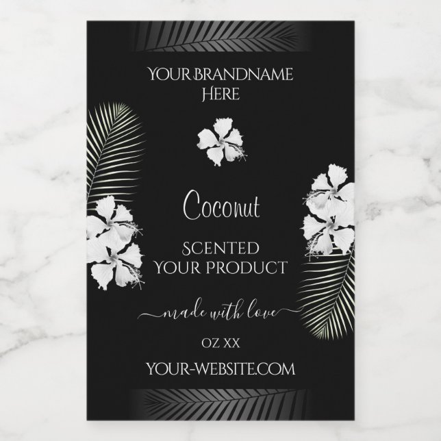 Étiquettes de produits noirs et blancs Fleurs hawa (Étiquettes simples)