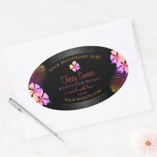 Étiquettes de produits noirs Fleurs hawaïennes col