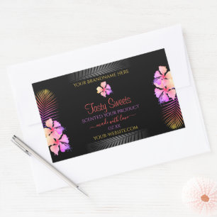 Étiquettes de produits noirs Fleurs hawaïennes col