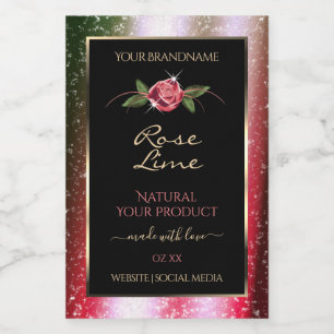 Étiquettes de produits noirs floraux Parties scint