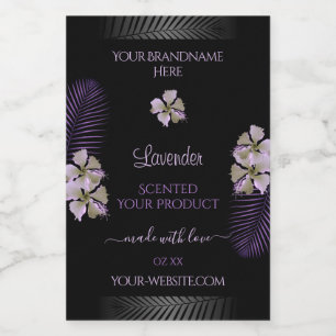 Étiquettes de produits noirs tropiques violets Haw