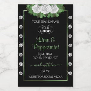 Étiquettes de produits noirs Vert Blanc Roses Bijo