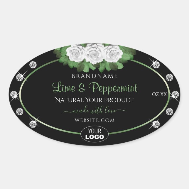 Étiquettes de produits noirs Vert Blanc Roses Bijo (Devant)