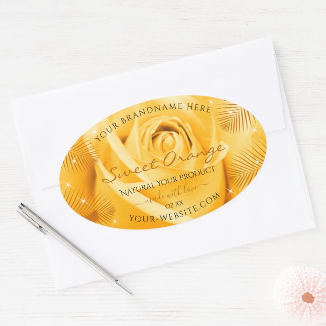 Étiquettes de produits Roses orange avec Feuilles  (Enveloppe)
