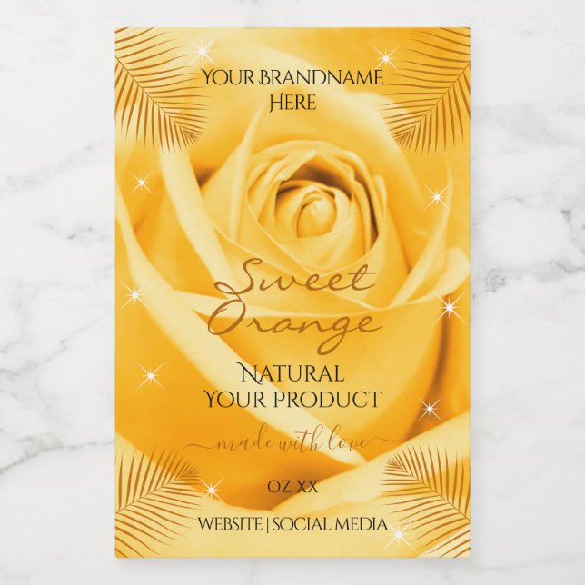 Étiquettes de produits Roses orange avec Feuilles  (Étiquettes simples)