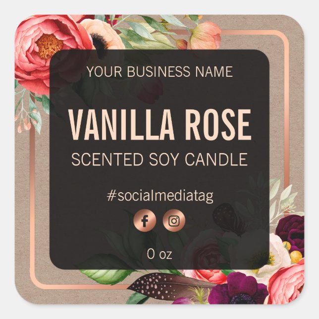 Étiquettes de produits Vintages floraux noirs (Devant)