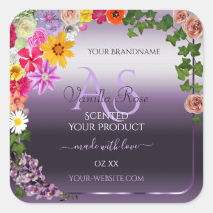 Étiquettes de produits violets Fleurs colorées Mon
