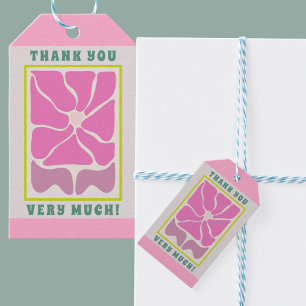 Étiquettes de remerciement cadeau fleurs rétro ros