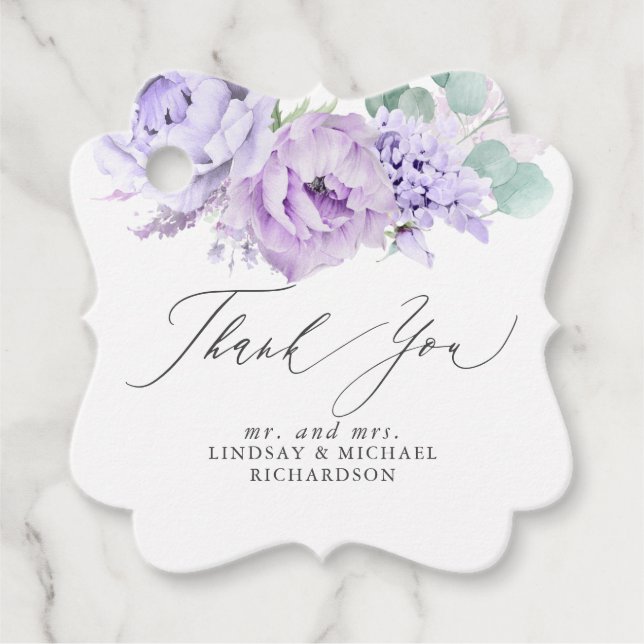 Étiquettes de remerciement élégantes à fleurs viol (Devant)