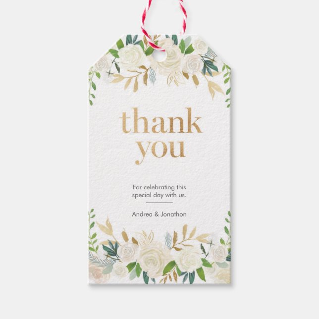 Étiquettes de remerciement florales blanches (Devant)