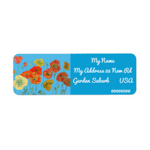 Etiquettes de retour d'adresse de Red Orange Poppy