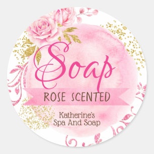 Étiquettes de savon Rose rose or Aquarelle Fleurs