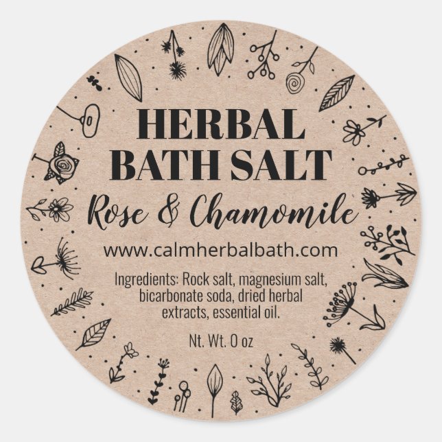 Étiquettes de sel de bain à base de plantes Kraft  (Devant)