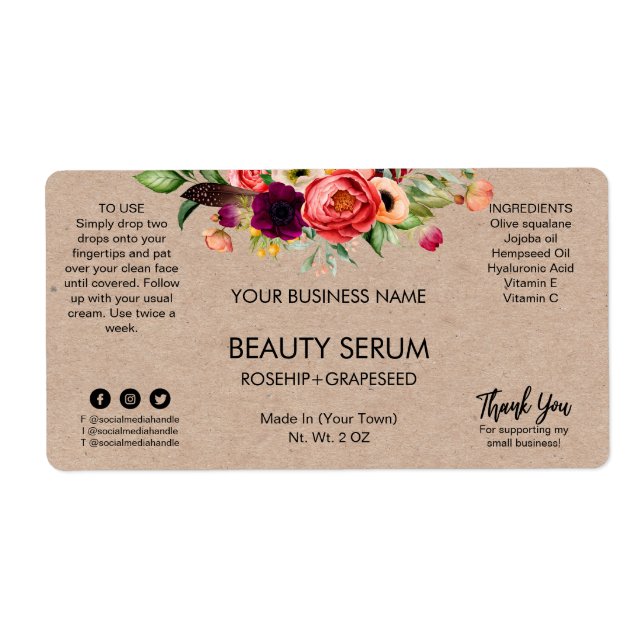 Étiquettes De Sérum De Visage Et De Cheveux Kraft  (Devant)