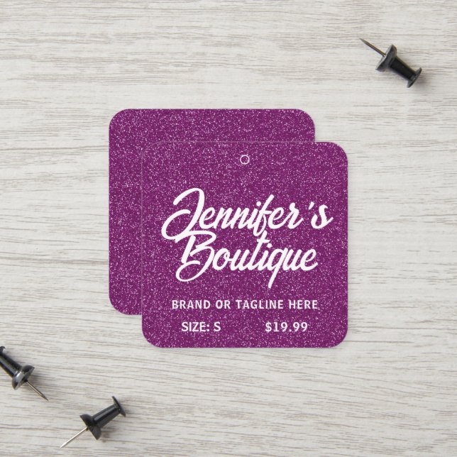 Étiquettes de vêtements Petite entreprise violet P (Devant/Arrière en situation)