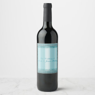 Étiquettes de vin Aqua Bleu Turquoise et Argent Bl