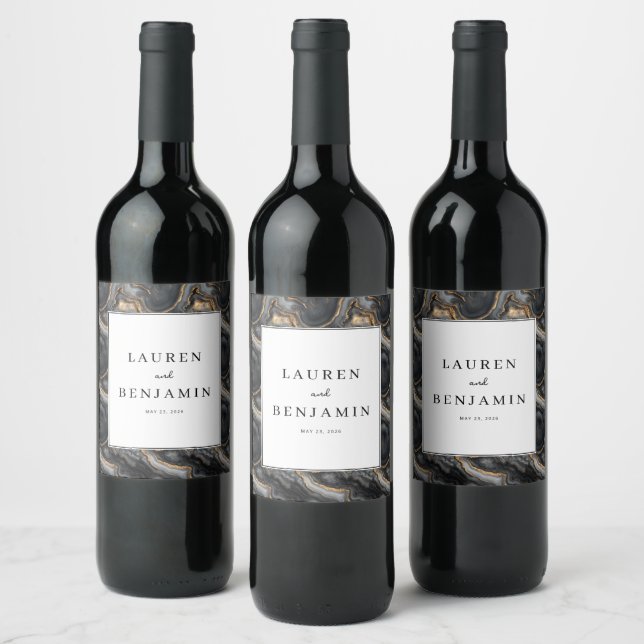 Étiquettes de vin de mariage élégantes grises marb (Bouteilles)
