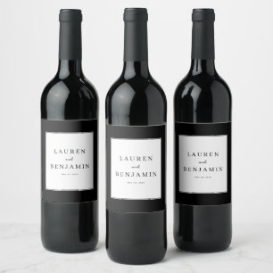 Étiquettes de vin de mariage minimalistes noires é