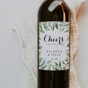 Étiquettes de vin de mariage tropical vert élégant