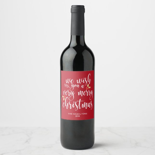 Étiquettes de vin de Noël rouges et blanches lettr (Devant)