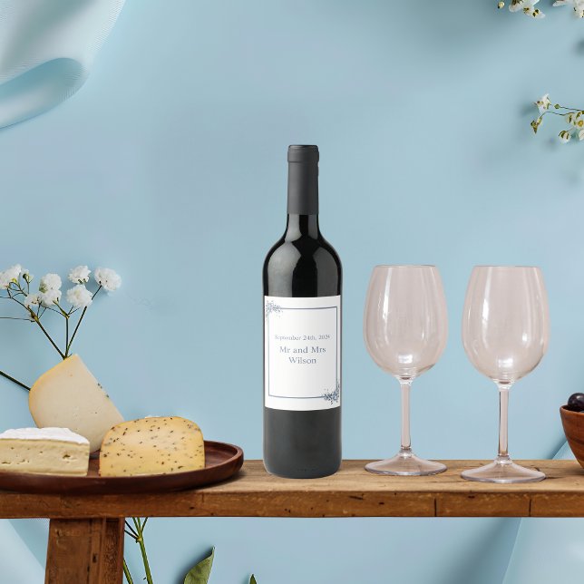 Étiquettes de vin Floral bleu-Dusty moderne (Créateur téléchargé)