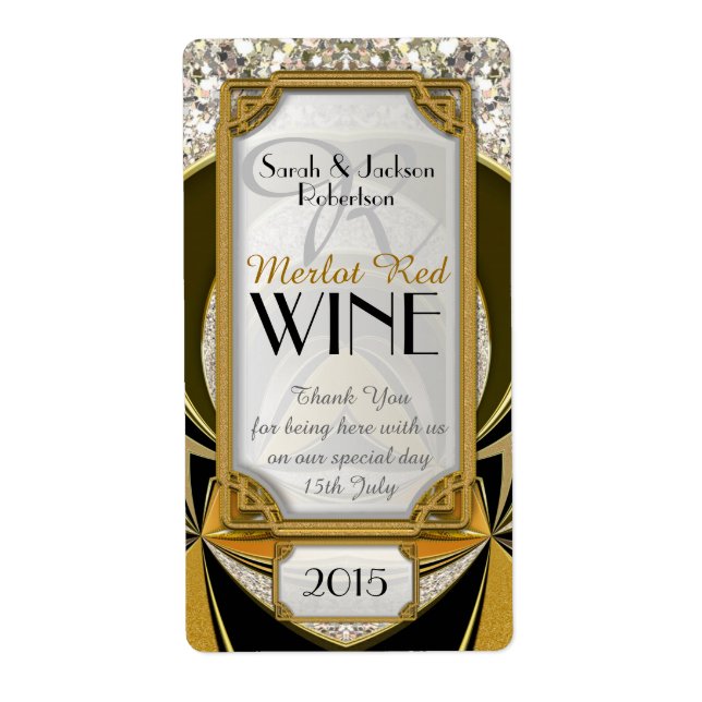 Étiquettes de vin Gold Black Art Déco (Devant)