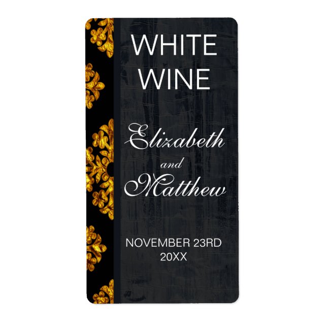 Étiquettes de vin Gold Mariage damassé (Devant)