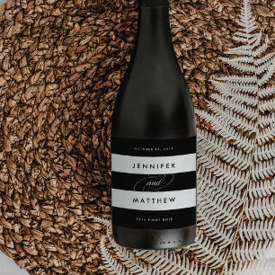 Étiquettes de vin Mariage noir et blanc chic