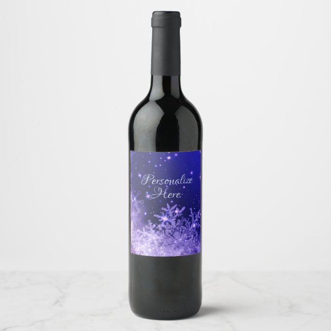 Étiquettes de vin mousseux violet Snowflake (Devant)