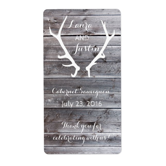 Étiquettes de vin - Rustic Deer Antler Barnwood (Devant)
