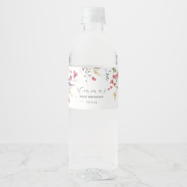 étiquettes d'eau fleur sauvage, bouteille d'eau ét (Devant)