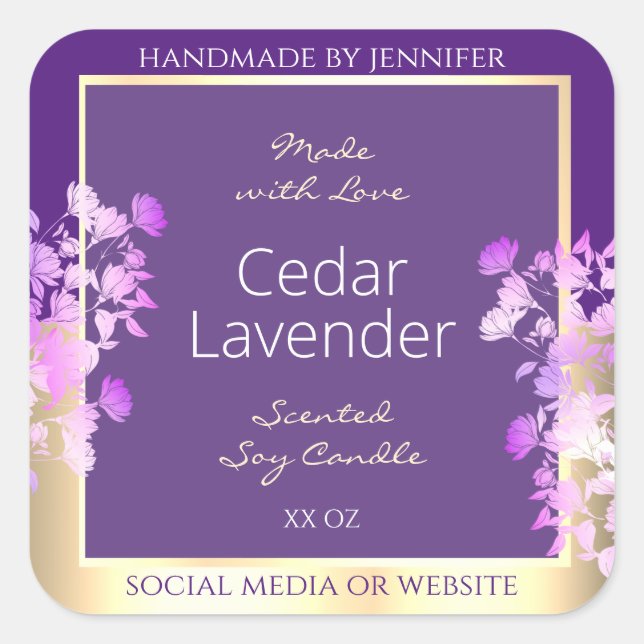 Étiquettes d'emballage de produits floraux violets (Devant)