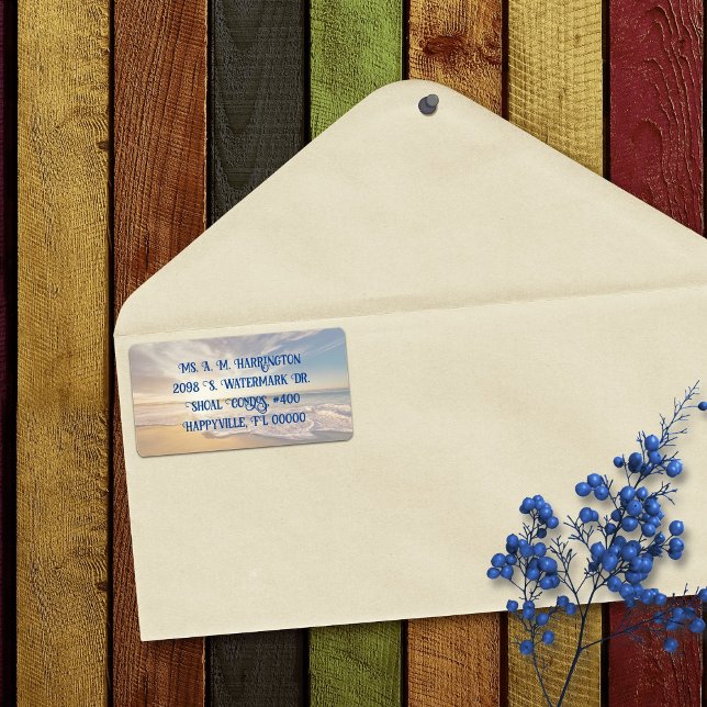 Étiquettes d'expédition avec scène de plage au lev (Créateur téléchargé)