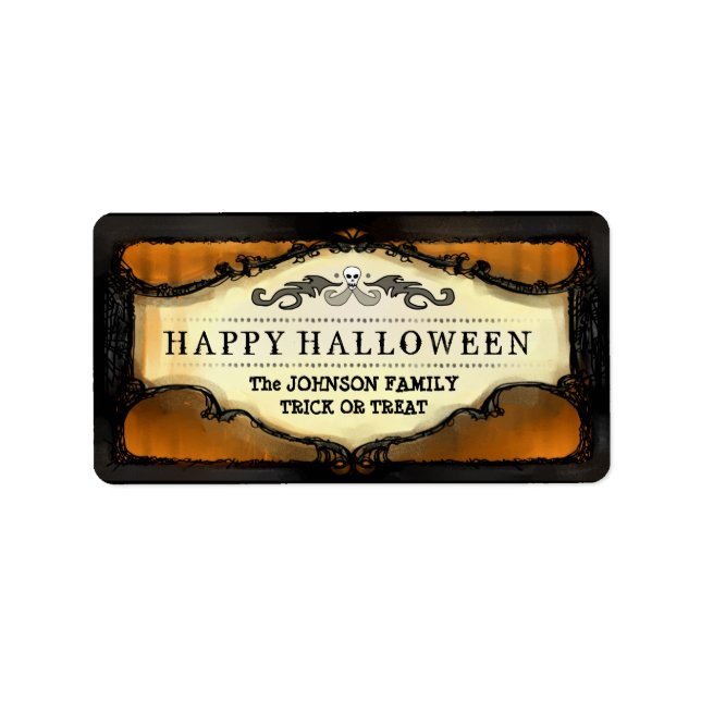 Étiquettes d'Halloween - Orange et Noir Halloween  (Devant)