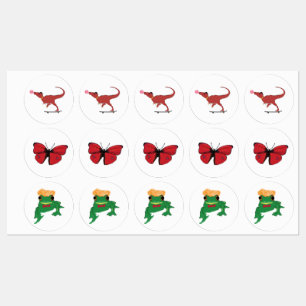 Étiquettes Dinosaure, papillons et grenouille