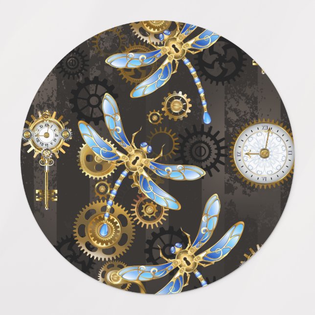 Étiquettes Dragonflies de Steampunk sur arrière - plan rayé b (Design 1)