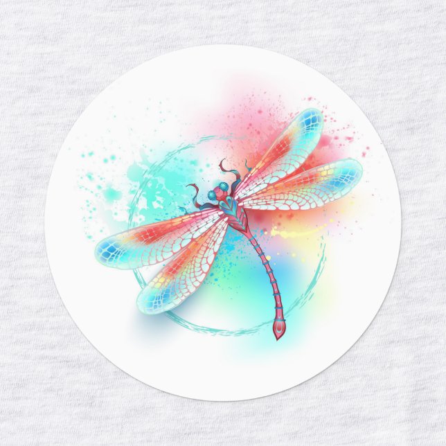 Étiquettes Dragonfly rouge sur l'arrière - plan aquarelle (Design 1)