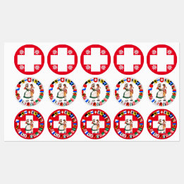 Étiquettes Drapeau suisse, edelweiss, cantons et danseurs