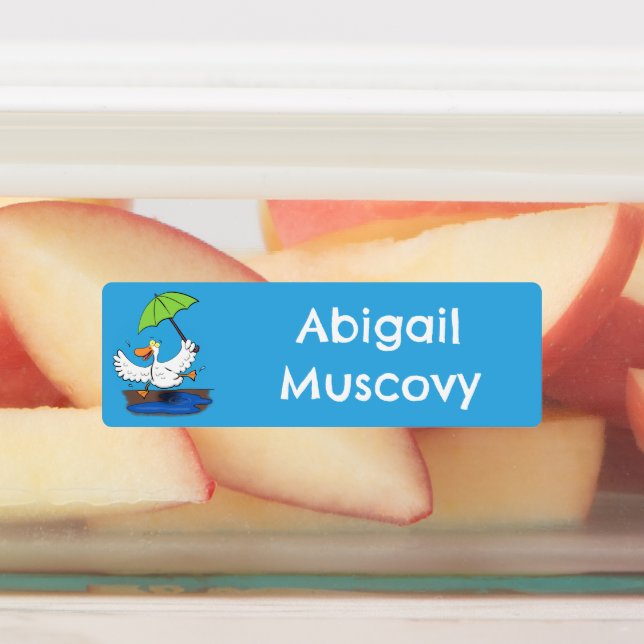 Étiquettes Drôle canard avec parapluie dessin animé personnal (Apposé)