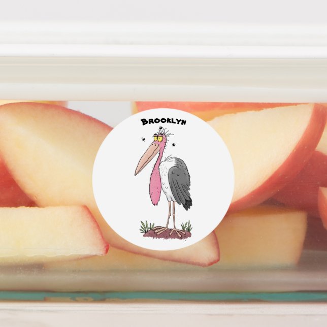 Étiquettes Drôle dessin animé de cigogne en marabou (Apposé)