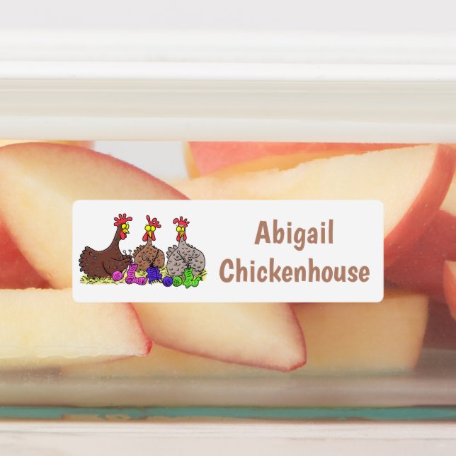 Étiquettes Drôle dessin animé de poulets de tricot personnali (Apposé)