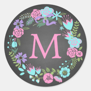 ÉTIQUETTES DU MONOGRAMME FLORAL WREATT CHALKBOARD