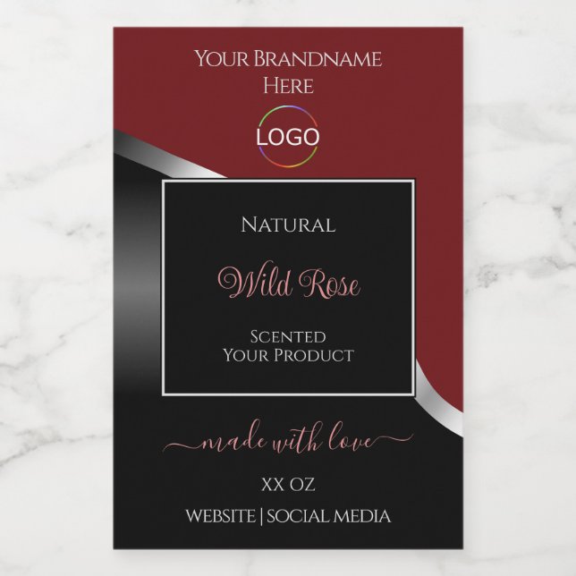 Étiquettes du produit Logo en argent noir et rouge (Étiquettes simples)
