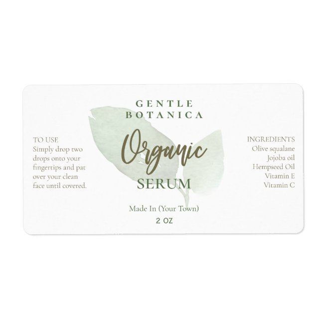 Étiquettes du sérum facial biologique feuille (Devant)