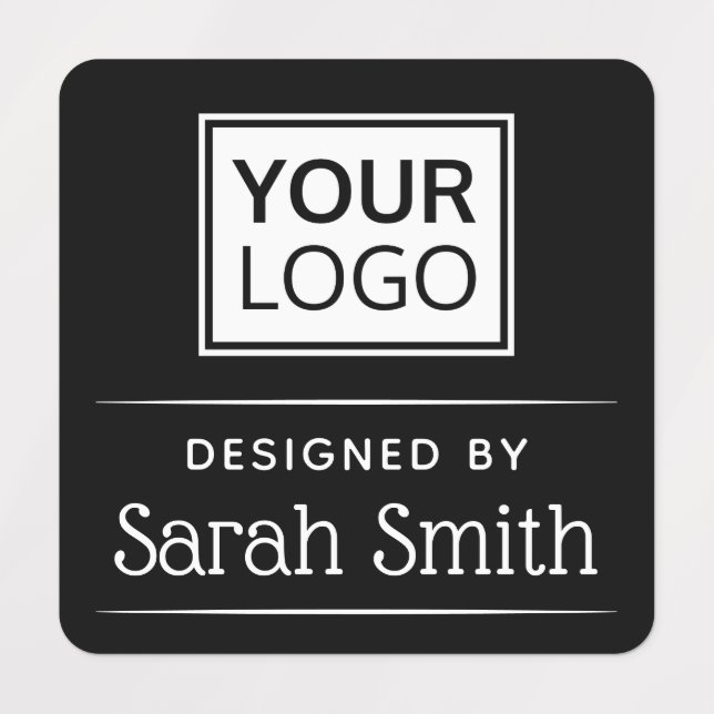 Étiquettes Élégant ajouter logo texte carré tissu noir (Design 1)