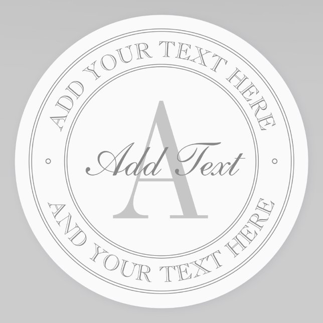 Étiquettes Élégant Monogramme blanc et gris imperméable (Créateur téléchargé)