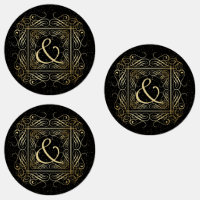 Élégant or Foil Look Scrollwork Script sur noir