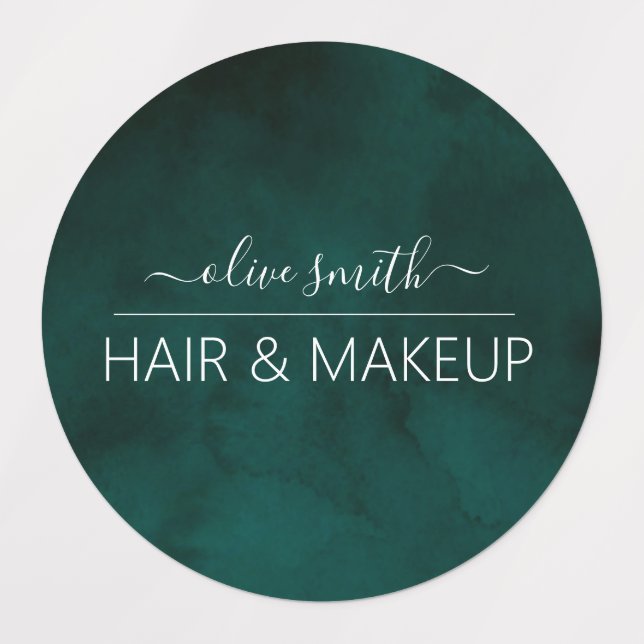 Étiquettes Émeraude aquarelle Nom du monogramme (Design 1)